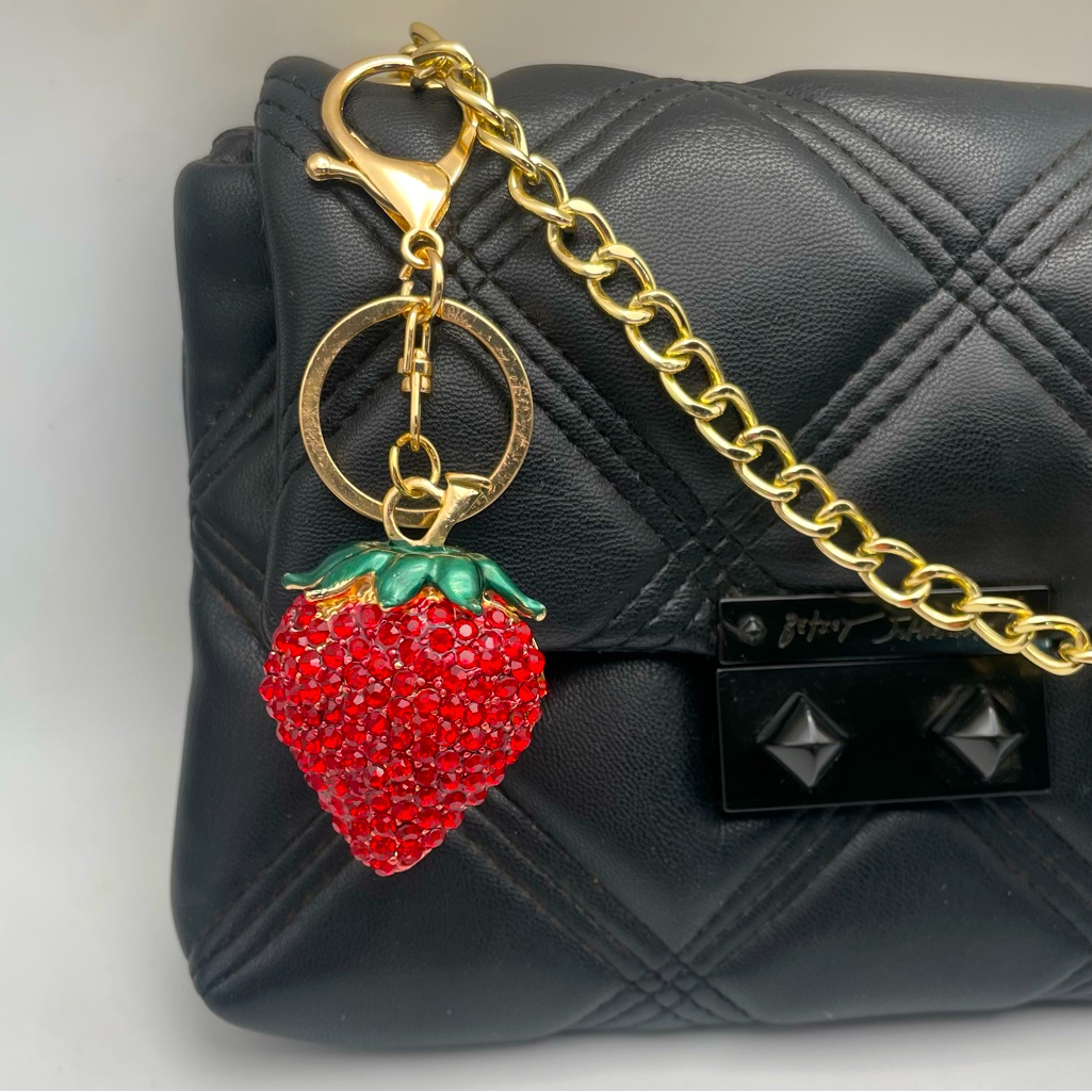 Strawberry Sparkle  Rhinestone Bag Charm  Keychain Brand New
